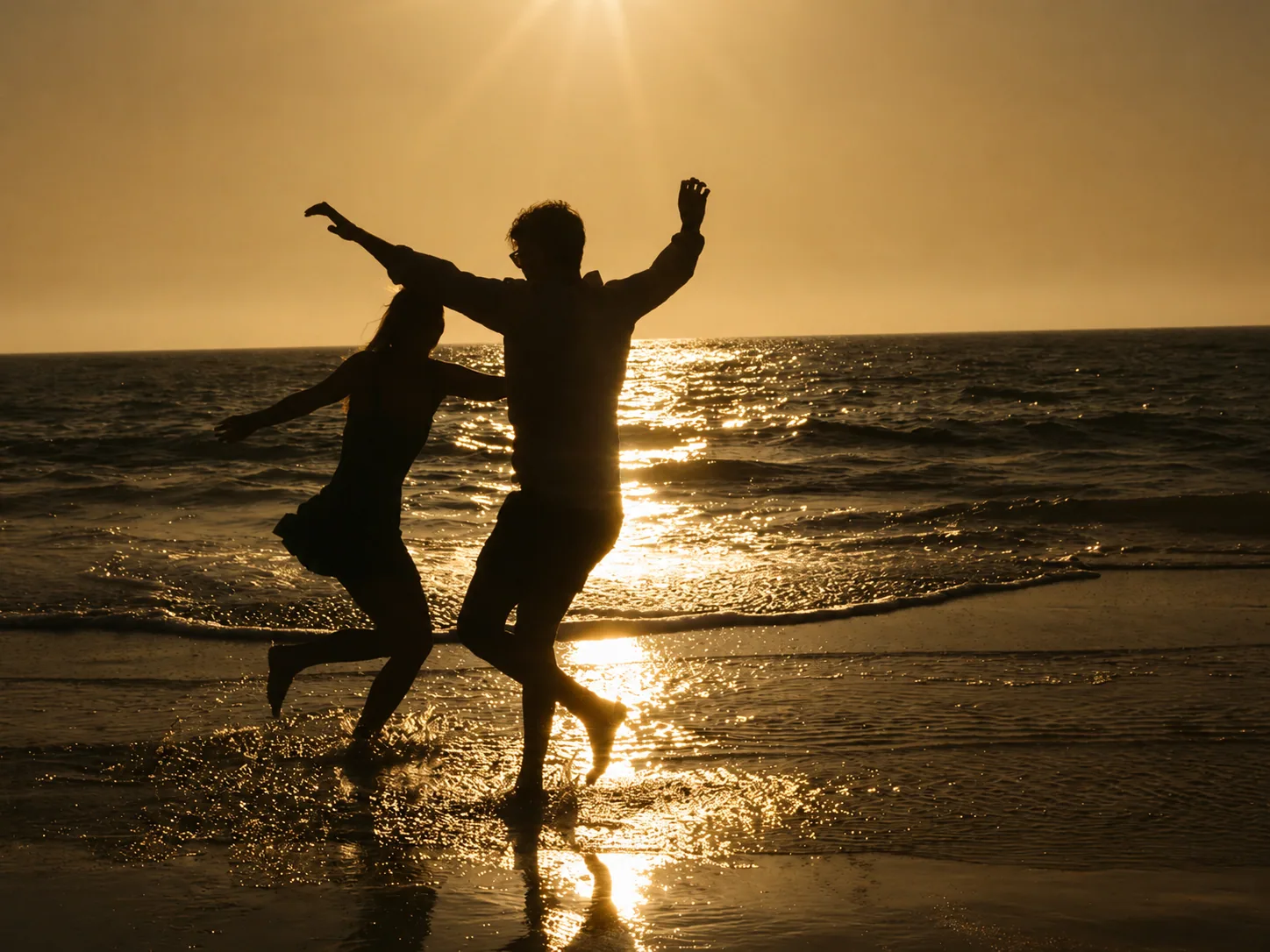 Keeper Health: a couple running along the shoreline at sunset
